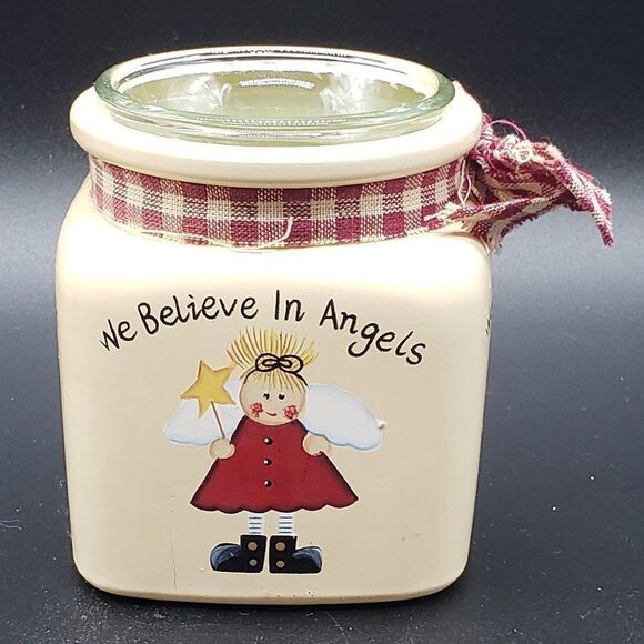 Crazy Mountain Vintage We Believe in Angels Glass Votive Candle Holder - Picture 5 of 11